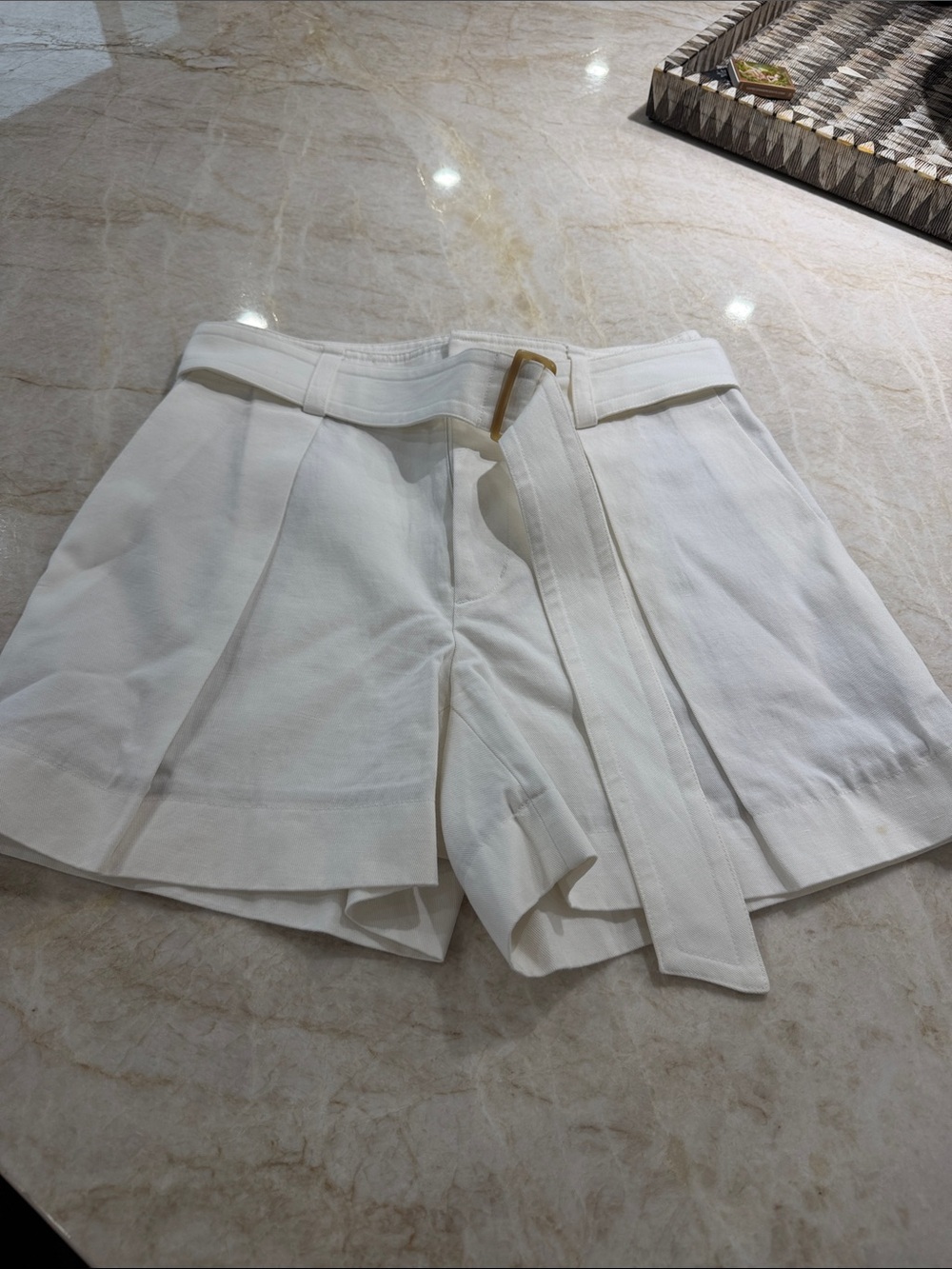 High-Rise White Belted Women's Shorts